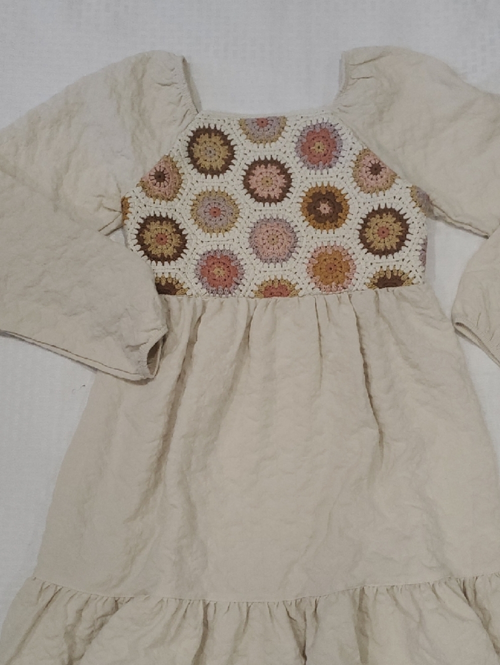 LC Lauren Conrad Cream Dress with Multicolor Crochet Yoke - Picture 2 of 9